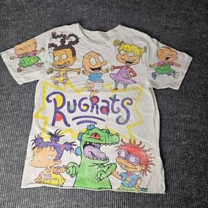 Rugrats Shirt Mens Small White Nickelodeon All Over Graphic Tee‎ Cartoon 90s